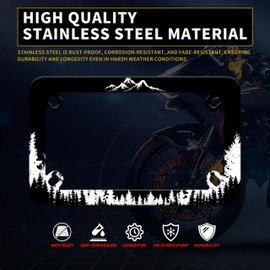 Motorcycle Mountain Forest License Plate Frame Mountains Landscape Stainless Steel Material Funny Motorbike License Plate Holder Motorcycle Accessories 7" X 4" Inch