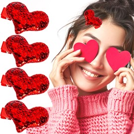 Red Heart Hair Clip Valentines Love Glitter Sequin Heart Shape Hair Barrettes Glitter Hair Clip for Girls Women Valentines Hair Accessories for Party Wedding Gift