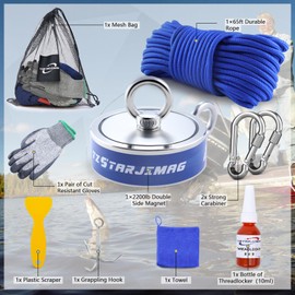 TZSTARJIMAG Double Side Magnet Fishing Kit,2200 Lb Super Strong Fishing Magnets kit with 66 Ft Rope,Large Neodymium Magnetic Fishing with Accessories for Treasure&Underwater Cleaning-3.85 Inch