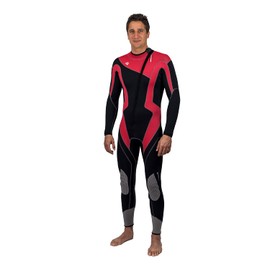 Aqua Polo Manta Ray Wetsuit for Men | Scuba Diving | 3 mm SC Neoprene | 4-Way Super Stretch | Neck Cuff Ankle Gaskets (Black/Red, L)