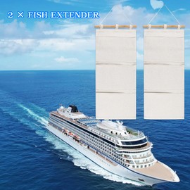 Klmnop 2 Pcs Fish Extender, Cotton Linen Hanging Organizer with 3 Pockets, Hanging Storage Bag for Cruise Travel Exchange Gifts(White)