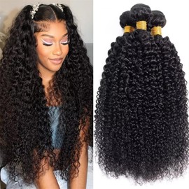 12A Curly Human Hair Bundles 100% Unprocessed Kinky Curly Bundles Human Hair Soft And Thick Can Be Dyed Curly Wave 3 Bundles Natural Black Color 20 22 24 Inch 95-100g/bundle total 285-300g