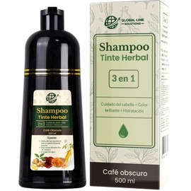 GLOBAL LINE SOLUTIONS Shampoo para Pintar Canas, Shampoo Tinte Café Obscuro 3 en 1 Cubre Canas, Hidratante, Uso en Casa 500 ml | Fórmula Herbal + Brillo + Cuidado