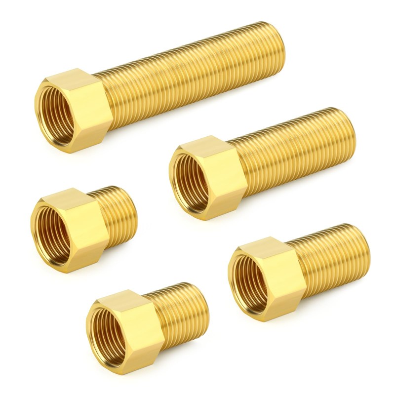 GASHER 5PCS Extension Brass Pipe Fitting, 1/2" Female to 1/2"
