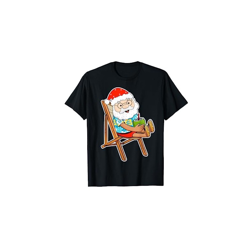 Summer Christmas in July Tropical Santa Xmas Hawaiian T-Shirt, black