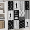 4PCS/Set Modern Golfer Golf Ball Patchwork Black Shower Curtain 72W