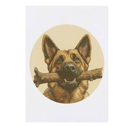 'German Shepherd with Stick Portrait' Temporary Tattoo - Water Resistant, Skin-Safe, Non-Toxic Transfer (TO00083731)