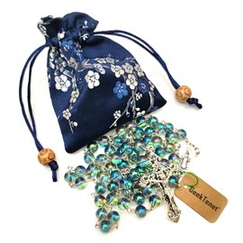 Rosary Beads Chaplet Dazzle Green Artificial Crystal Glass Rosery Cross Catholic gifts (Green)