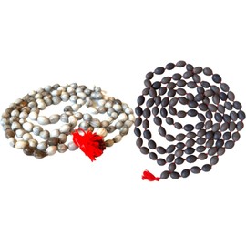 NAISHA (Pack of 2 Original Vaijanti Mala White Bead Mala & Kamal Gatta Mala (Lotus Seeds) 108 beads with tassel