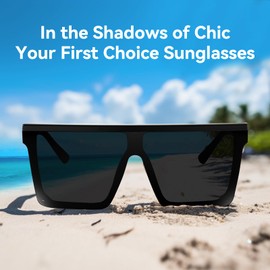 Dollger Square Oversized Sunglasses for Women Men Fashion Flat Top Big Black Frame Shades black and grey