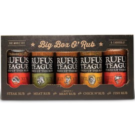 Rufus Teague BBQ Seasoning Gift Set, Big Box O' Rub BBQ Dry Rub for Smoking and Grilling Meat, 5 Flavor Spice Set, Gifts for Men Who Like Grilling