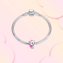 MGIUL Pink Elegant Cat Charm Beads for Women Bracelets Necklaces 925 Sterling Silver Pendants Jewelry Gift