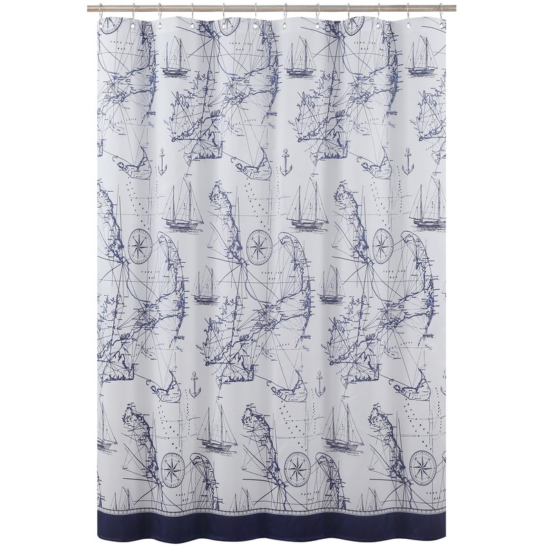 MVSUTA Aviation Blue Polyester Shower Curtain,Printed White Vacation Ocean Waterproof