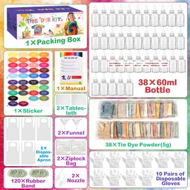 ZPQAODI 38 Colours Tie Dye Kit for Dyeing Fabric and Clothes, Tie Dye Kit, Creative Craft Games, DIY All-In-One Tie Dye Set for Children and Adults, with Squeeze Bottles, Rubber Bands, Gloves etc