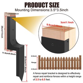 Codesteel Thickened Fence Post Repair Kit, 3.6"x3.6" Anchor Ground Spike, 2 Pack Heavy Duty Steel Repair Stakes for Wooden Fence Post