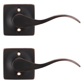 GOBEKOR 2 Pack Dummy Door Handle Levers Oil Rubbed Bronze Keyless Interior Door Handle Square Single Side Pull Handle Wave Right-Handed Door Lever Set