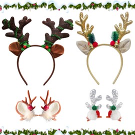 Zkaoai Reindeer Headband, Reindeer Hair Clips, Deer Headband with Ears & Antlers, Hair Clips, Hair Accessories, Christmas, Antlers Christmas Headband, Christmas Hair Accessories for Women and Girls