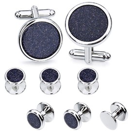 HAWSON Mother of Pearl Man Tuxedo Shirt Studs and Cufflinks Set for Wedding Business (Silver or Gold Tone)