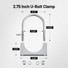 EVIL ENERGY 2.75" Heavy Duty U Bolt Exhaust Clamp, 2 3/4 Inch Stainless Steel U Muffler Clamps, Saddle Style, 2PCS