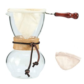 Homend Woodneck Drip Pot 480CC 3-4cups Coffee Maker, Woodneck Coffee Brewer Woodneck Coffee Drip Pot Heat Resist Glass Coffee with 1 Extra Filter (for a Total of 2 Filters)