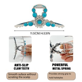 Dailyyart Large Large Metal Hair Claw Clips 4.5 In Silver Turquoise Stone Sun Flower Western Hair Claw for for Thin Thick Curly Hair (Sun Flower)