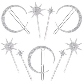Hair Pin Rhinestone Moon Hair Accessories Women Girls Star Hair Clips Vintage Set Simple Elegant for Thick Thin Hair Silver 9 Pieces