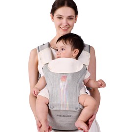 Bebamour Knit Baby Carrier Newborn to Toddler with Hip Seat Baby Carrier Front and Back Carry Carrier with Head Hood & 3 Pieces Teething Pads (Grey)