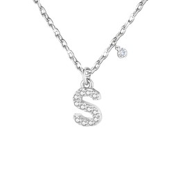 GUOYU Women's Initial Necklace Letter Pendant, 925 Silver Necklace with Cubic Zirconia, Pendant Gift Ideas for Birthday A B C D E F G H I J K L M N O P Q R S T U V W X Y Z, Stainless Steel, Rhinestone