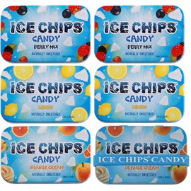 ICE CHIPS Xylitol Candy 6 Tins (Fruity Pack); Low Carb, Gluten Free - includes ICE CHIPS BAND as shown