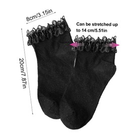 SKHAOVS 4 Pairs of Black Ruffle Socks for Women, Ankle Socks, Ruffle Socks, Cotton Socks, black