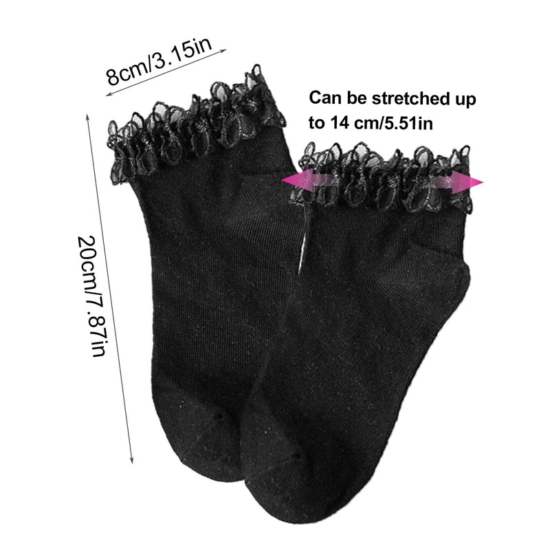 SKHAOVS 4 Pairs of Black Ruffle Socks for Women, Ankle