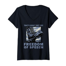 Womens Crushing Freedom Of Speech Under Jackboot Social Media Post V-Neck T-Shirt