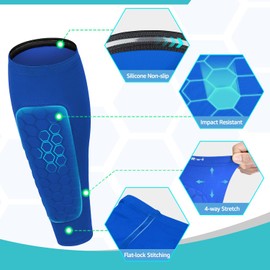 KACOMACO Soccer Shin Guards for Kids Youth, Shin Pads Soccer Sleeves with Impact Absorption, Breathable, & Lightweights, Calf Compression Sleeve with Honeycomb Pads (XS-Blue)
