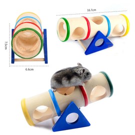 Small Animals Natural Wooden Tunnel & Playground Set - Hamster with Seesaw for Toothbrushing, Lack of Exercise & Stress Relief, Rabbit, Chinchilla, Guinea Pig, Hideaway