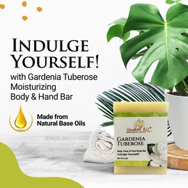 Gardenia Tuberose - Body & Hand Soap Bar, Handmade Bath Soap, Moisturizing Bar Soap With Beeswax, Rice Bran Oil, & Natural Base Oils, Soap Bars, 5 oz - Sunshine & K Handmade Soaps