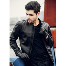 YISEVEN Men's Touchscreen Warm Fur Lined Sheepskin Leather Gloves Lattice Style Skin Tight Genuine Winter Fleece Hand Heated Lining Dress Driving Motorcycle Luxury Work Gifts, Black 9.5"/L