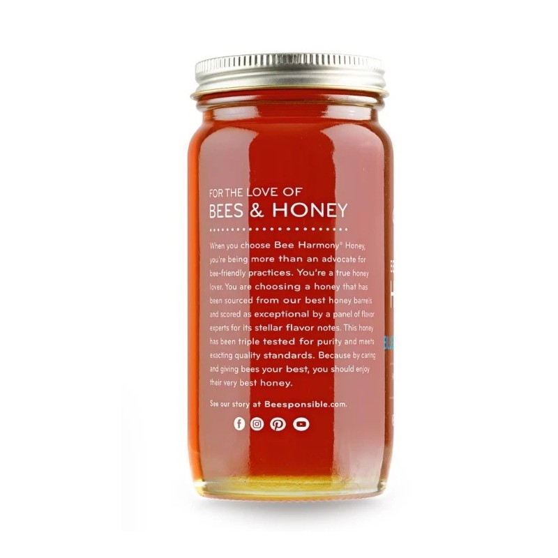 Bee Harmony American Raw Blueberry Blossom Honey, 12 Oz -