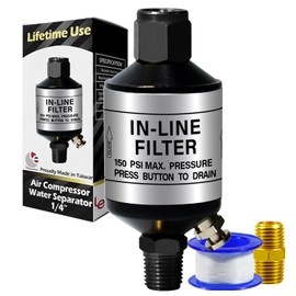 LE LEMATEC Air Compressor Water Separator & Air Dryer with Push-Button Drain Valve, 1/4" NPT Inline Moisture Remover for HVLP Spray Paint Gun, Sandblaster, Plasma Cutter - AI303-C1