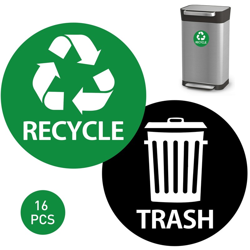 Bueake Pack of 16 Recycle Sticker for Trash Bins self