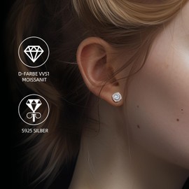 Women's Moissanite Earrings with 1CT Moissanite Diamond, Laboratory Made, in 925 Silver with 18 Carat White Gold Plating. Silver Earrings, a Jewellery Gift Idea
