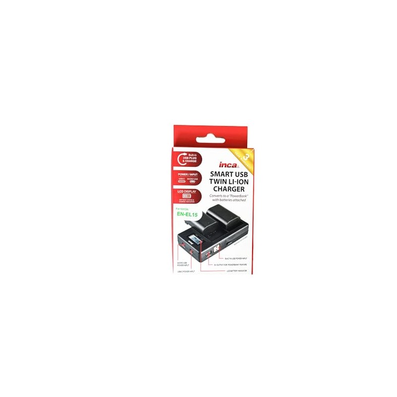 Inca INCD-SD018 Smart USB Twin Charger for Nikon EN-EL15 Compatible