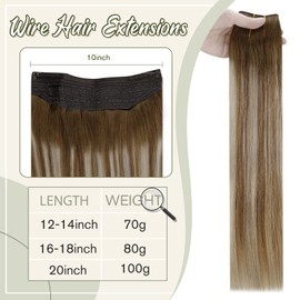 Easyouth Balayage Wire Hair Extensions Human Hair Wire Hair Extensions Brown Highlight with Platinum Blonde Human Hair Fish Line Hair Extensions 12inch 70g