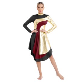 JEYPINMI Women's Liturgical Praise Dance Dress Tunic Worship Color Block Lyrical Dance Costume Performance #03_Black Small