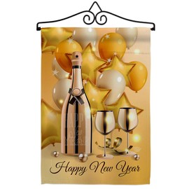 Ornament Collection Golden New Year Garden Flag Set Wall Hanger Winter Clock Countdown Champagne Party Fireworks Celebrate House Decoration Banner Small Yard Gift Double-Sided, Made in USA
