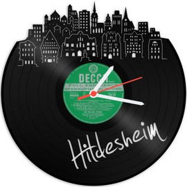GRAVURZEILE Vinyl Record Clock - Skyline Hildesheim - Wall Clock Made of Cast Vinyl with City Skyline 30 cm - Upcycling Design Clock Wall Decoration Vintage Clock Wall Decoration Retro Clock - Made in