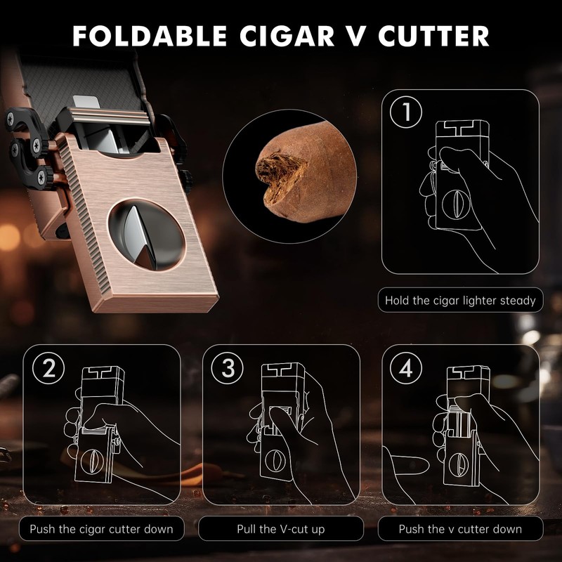 XIFEI 5-in-1 Cigar Lighter with Triple Jet Flame, Refillable Butane