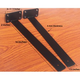 4 Pack - 16 inch Black Hidden L Shelf Bracket (1/5 Inch Thicked) Iron Shelf Brackets, Metal Shelf Bracket, Industrial Shelf Bracket, Modern Shelf Bracket, Metal L Brackets for Shelves Support