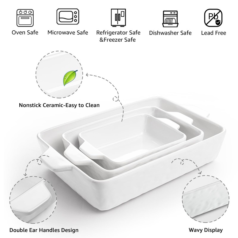 Krokori Casserole Dishes for Oven, Ceramic Baking Dishes, Lasagna Pan