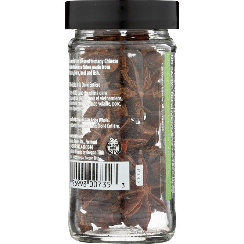 Spicely Organic Anise Star Whole 0.50 Ounce Jar Certified Gluten