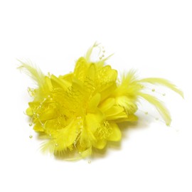 Flower Feather Bead Corsage Hair Clips Fascinator Hairband and Pin (Yellow)